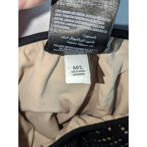 Bebe Louisa Open Stitch Stretch Bodycon Dress Black Tan Womens M/L Round Neck - Picture 6 of 6